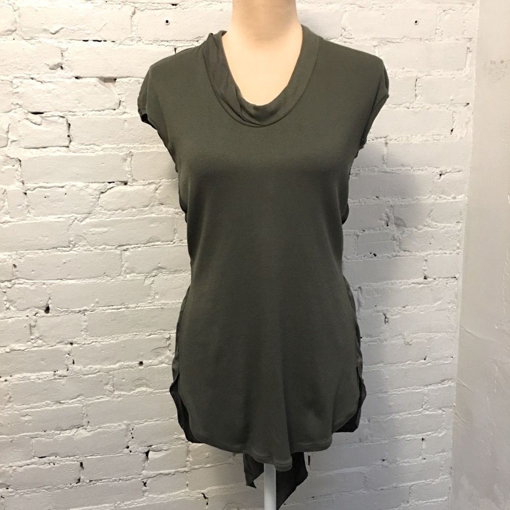 Brunello Cucinelli silk and knit tie back top cap sleeve green m luxury italy